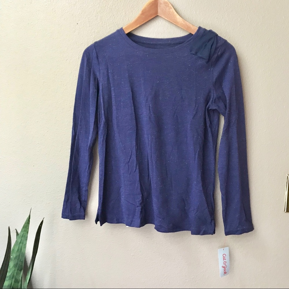 Cat & Jack Shoulder Bow Blue Lg Sleeve Tee Sz L